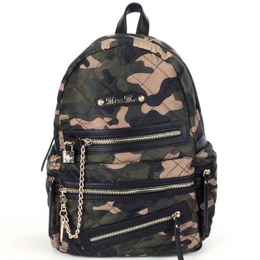 Miss Me Jessie Lock and Key Camo Quilted Backpack